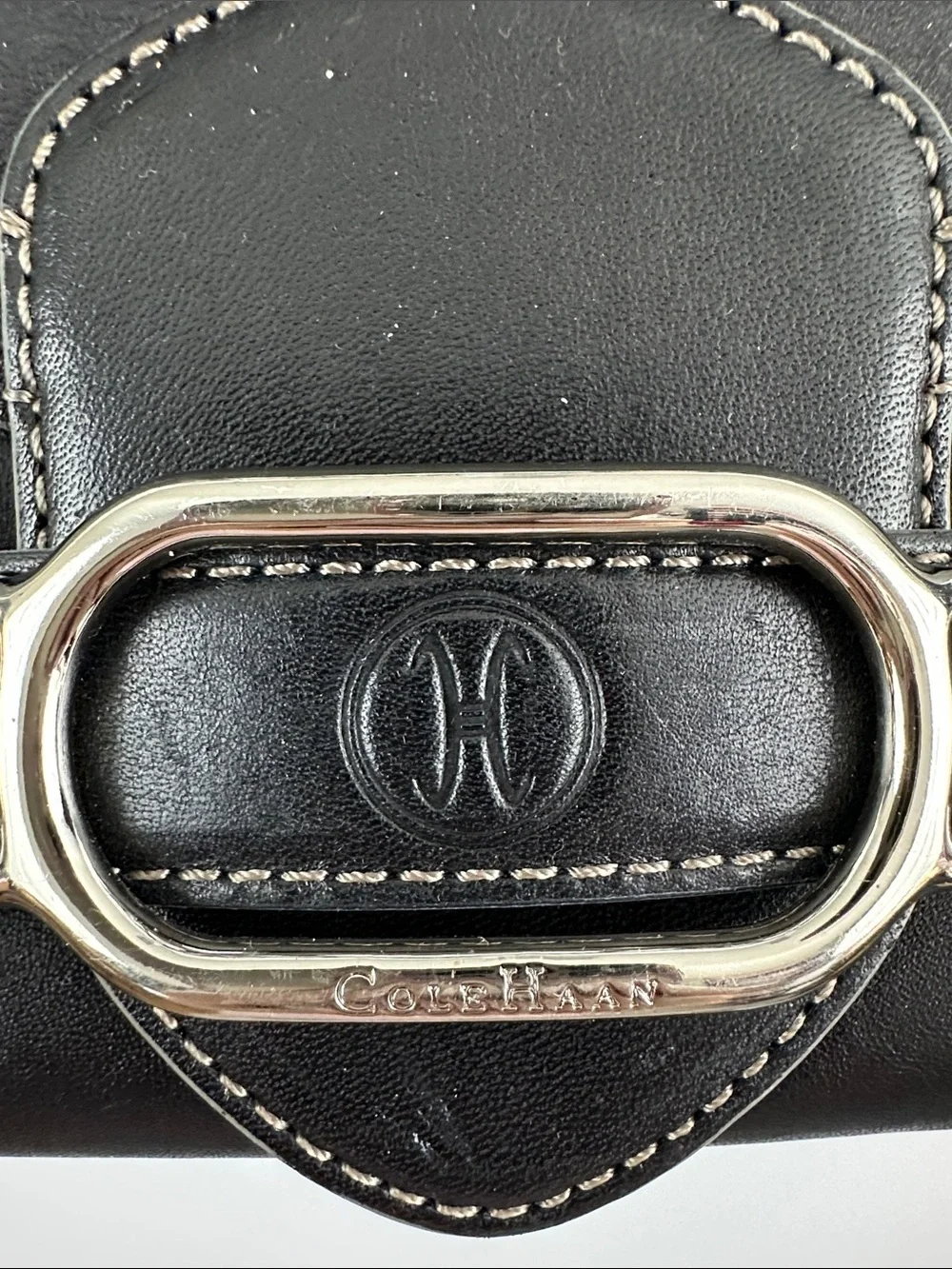Cole Haan Trinity Black Leather Shoulder Bag Y2K Silver Buckle Hardware Purse - Picture 2 of 10